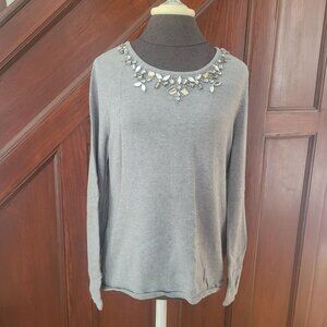 Chicos Gray Rhinestone Embellished Sweater Top Size 1 S Cotton/Nylon Blend Women